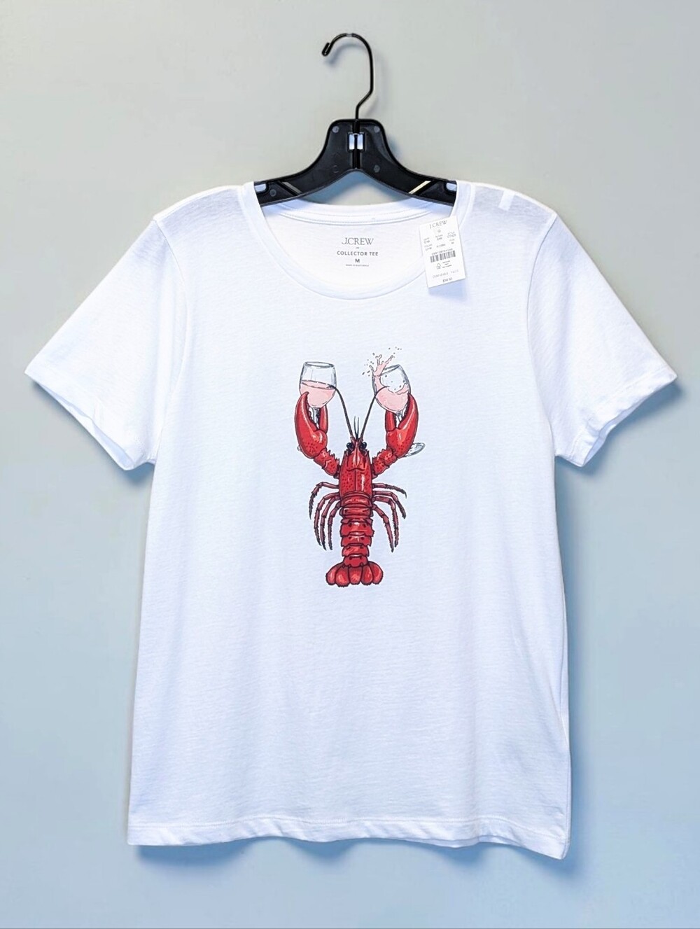 NWT J.Crew Collector Tee Lobster Rosé Wine Graphic White M